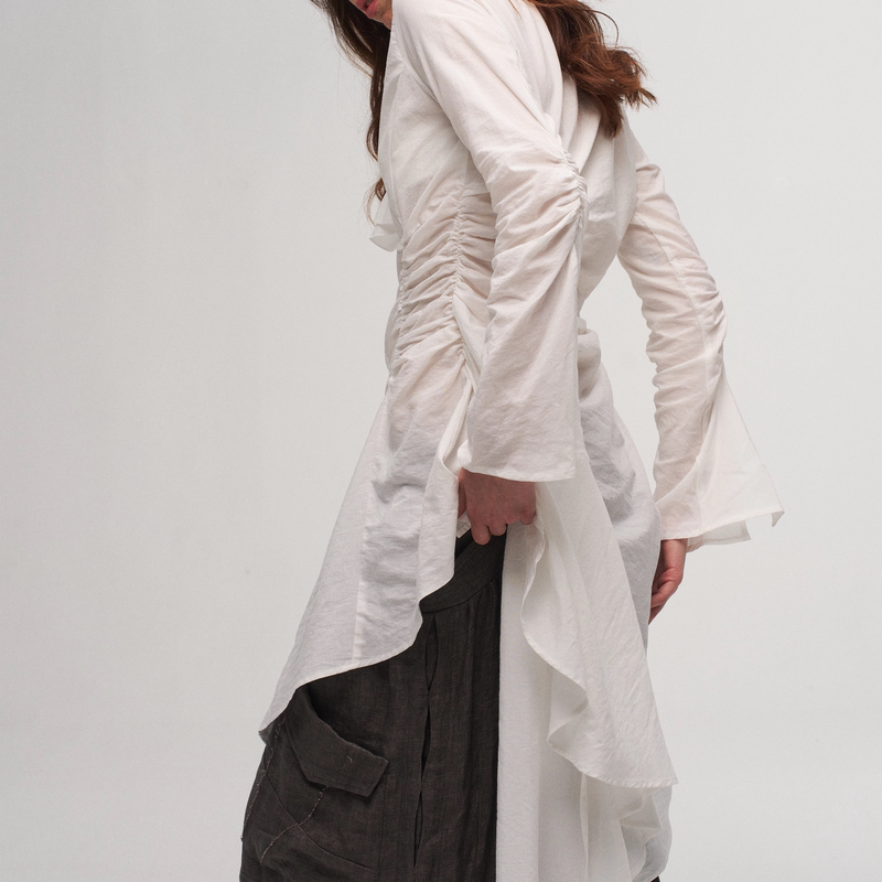 「Ilnya」Misalignment_Folded Shirt Dress Elegant Palace Style Slim Fit Mid-Length Shirt for Women