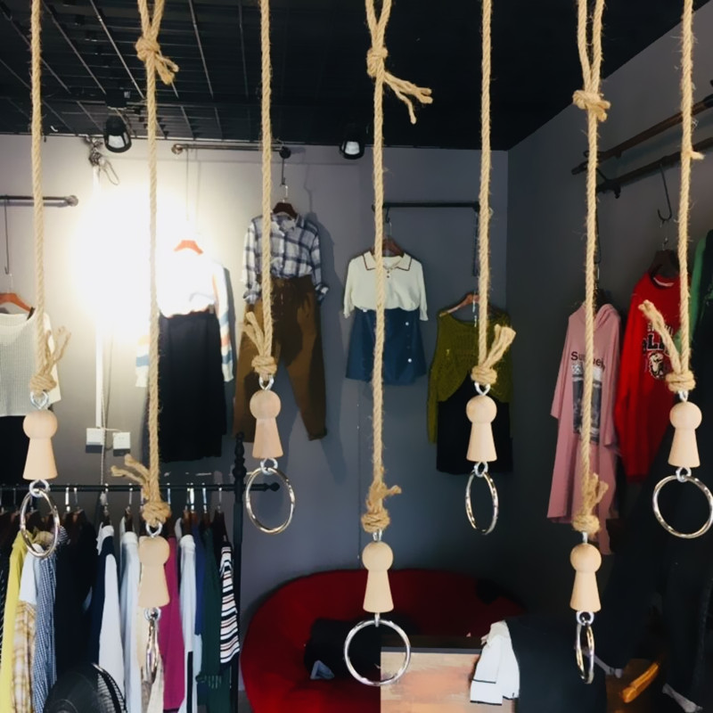 Clothing Store Hanger Suspension Rings Hanging Rings Hanger Hemp Rope Upper Wall Hook Retro Personality Hanger Frame