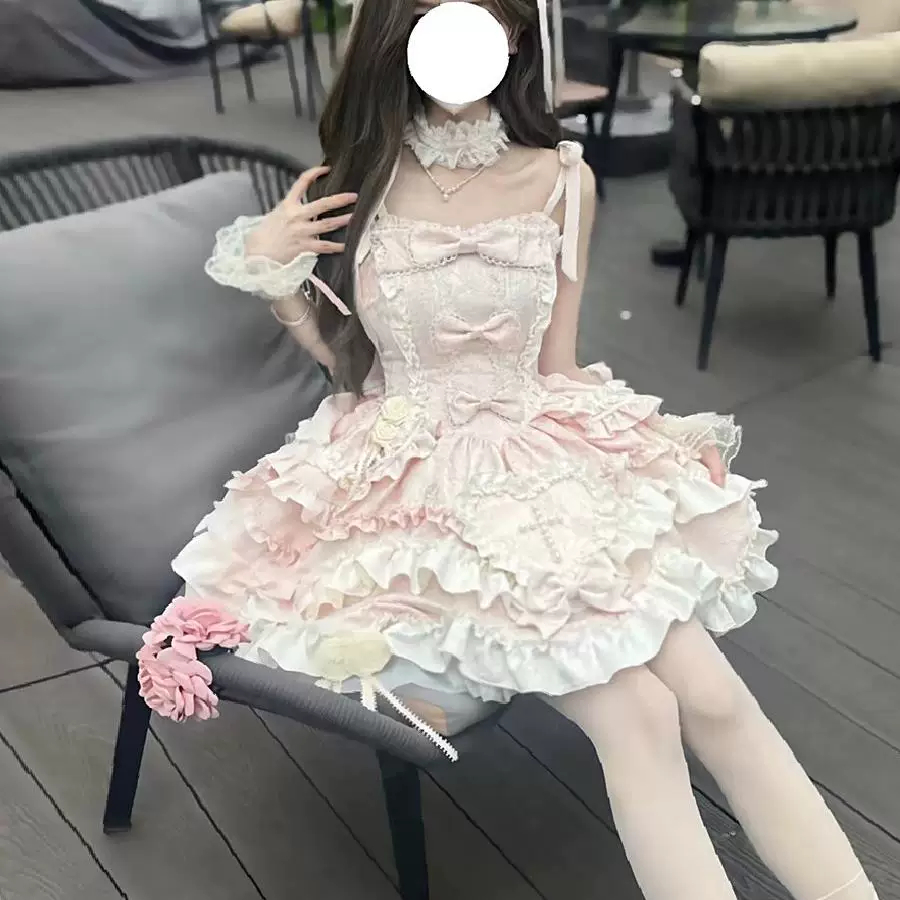 Платье Lolita jsk, оригинал, кружево и банты, пастельные и чёрные варианты, размеры S–XL и one size