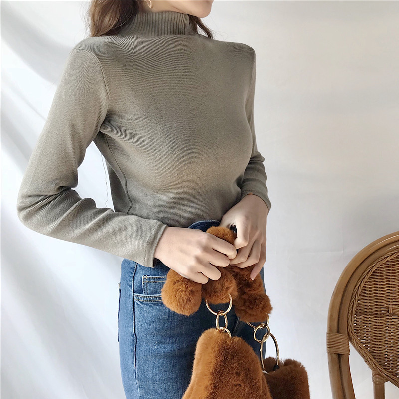实拍加绒加厚女毛衣修身长袖套头针织衫半高领