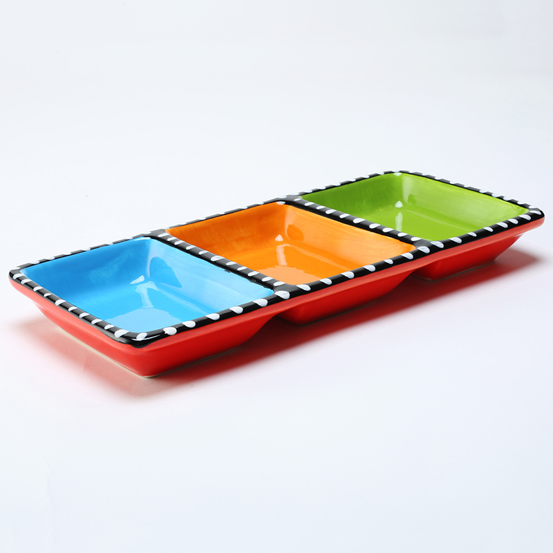 Creative household ceramics tableware frame plate three separate Creative dessert platter particulary if meal rectangle 0