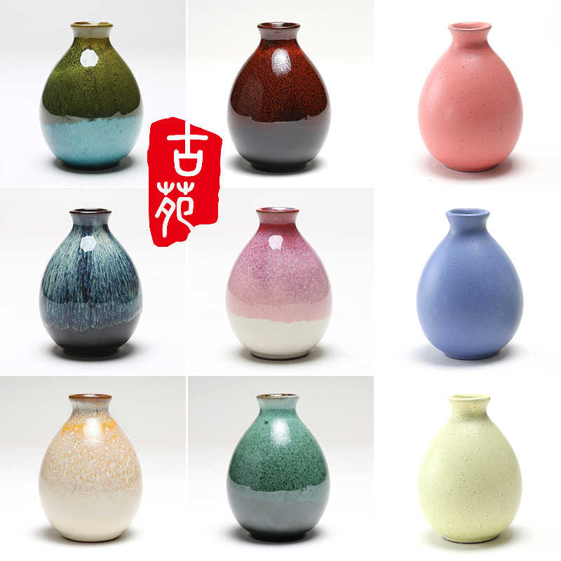 Ancient Court Ceramic Yixing wine Sun Style and Wind Clay Pottery Kiln Discoloration Glazed Half Catty of small wine bottle Wine Pot with wood stopper