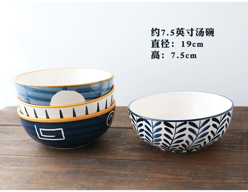 Hand - made tableware of pottery and porcelain Japanese large rainbow such as bowl bowl big ramen noodles bowl of fruit salad, home