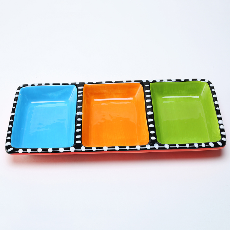 Creative household ceramics tableware frame plate three separate Creative dessert platter particulary if meal rectangle 0