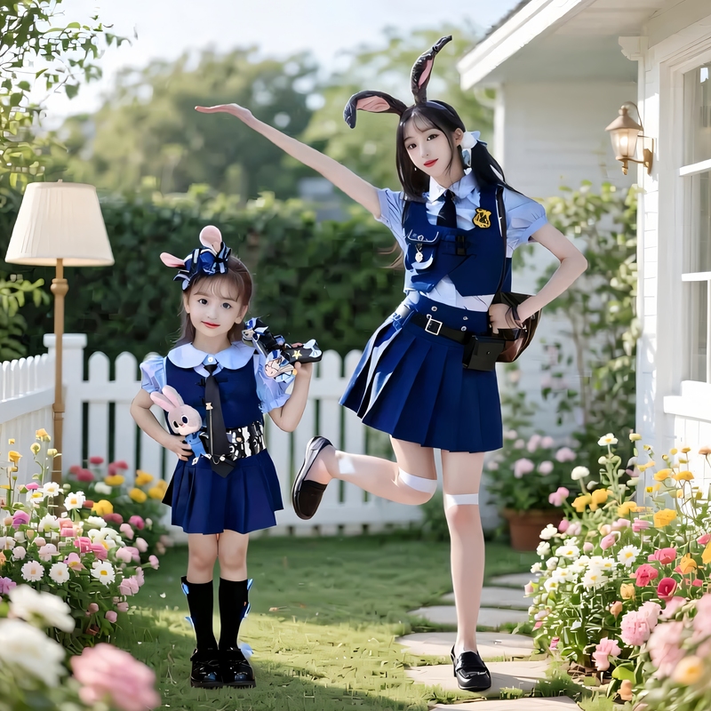 【Zootopia】Judy Cos Bunny Police Officer Costume Uniform Jk Skirt Kids and Adults Same Style Dress
