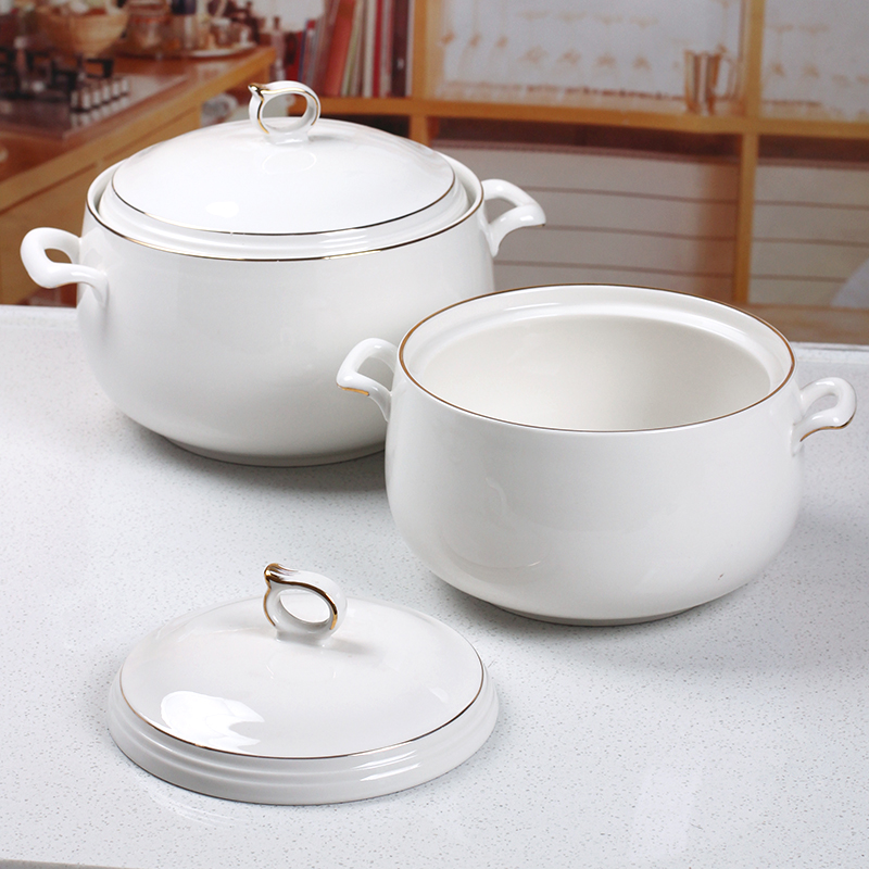 Original Taste CERAMIC SOUP BOWL LARGE NUMBER HOME SINGLE BOWL PUBLIC WITH HANDLE COVER 8 INCH STEAMED CREATIVE WHITE COLOR