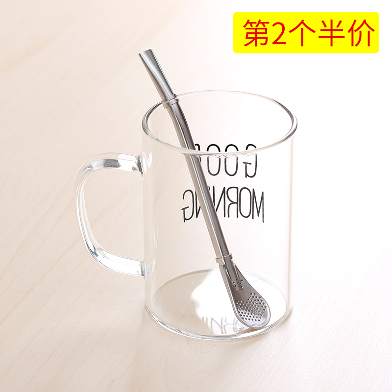 Original flavor 304 stainless steel straw spoon dual-purpose creative cute adult lengthened coffee spoon children drink soup