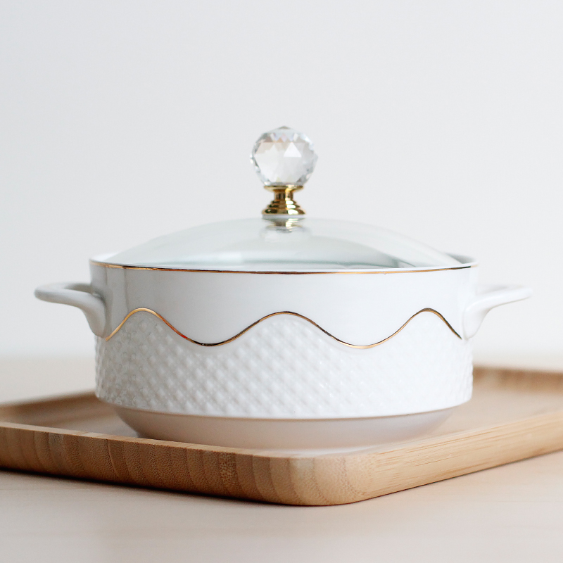 Original Taste Ceramics Covered Bowl with a double handle lunch box Refreshing Cup Kitchen Glass Creative Individuality Home