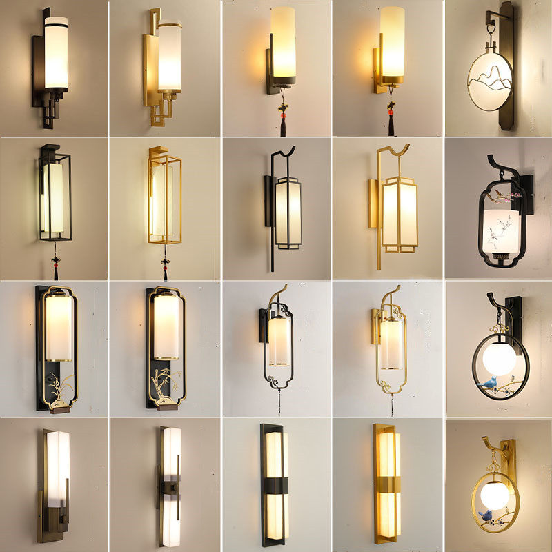 New Chinese style wall lamp bedroom bedside lamp simple vintage Chinese style aisle stairs hotel living room background wall light