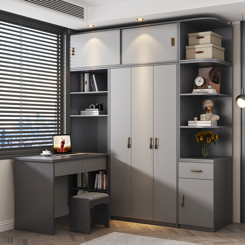 Corner Wardrobe with Extendable Desk for Small Apartments, L-Shaped Computer Desk, Multifunctional 7-Piece Set, Two-In-One Cabinet for Bedroom Corner Wardrobe with Extendable Desk for Small Apartments, L-Shaped Computer Desk, Multifunctional 7-Piece Set, Two-In-One Cabinet for Bedroom