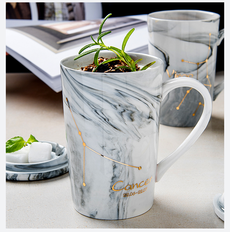 Nordic ins ceramic cup individuality creative trend of household water sign mark cup with cover coffee cup men and women