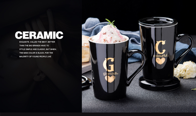 European creative ceramic cups with cover a spoon) filter glass move lovers mugs office home tea cups