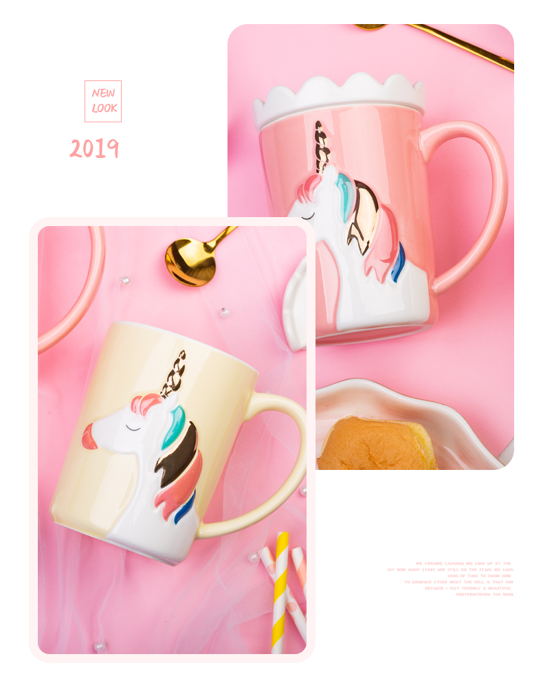 The Creative ins web celebrity unicorn mugs girl move trend ceramic cups with cover run home tea cups