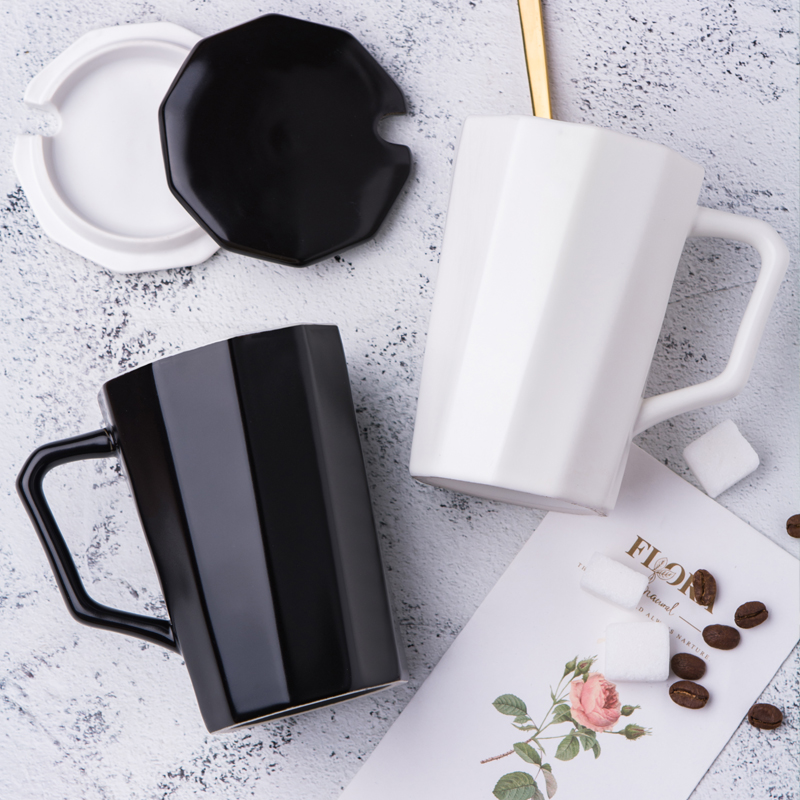 Creative ou mark cup men 's and' s ceramic cup coffee cup with cover spoon move trend a pair of glass office