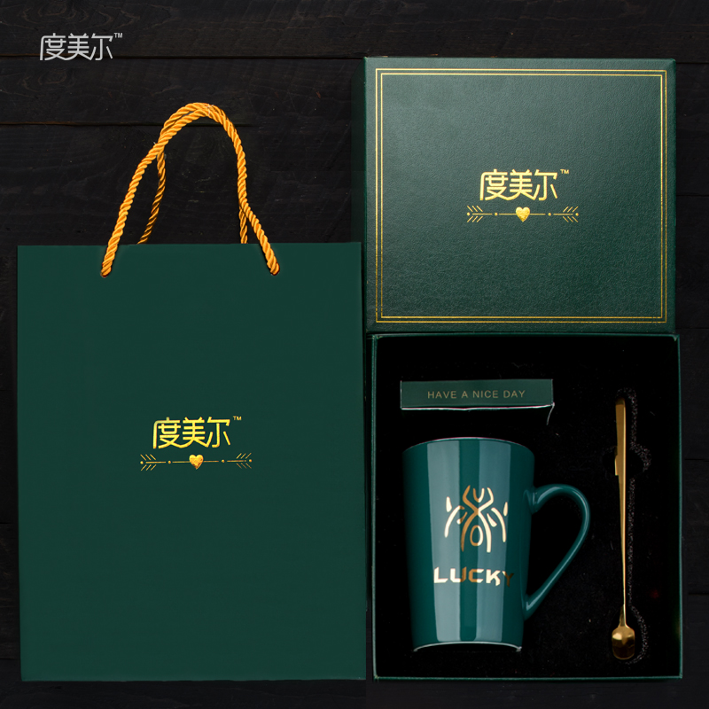 New Year gift mugs Nordic totem ceramic cup with cover move spoon creative trend male students glass mugs