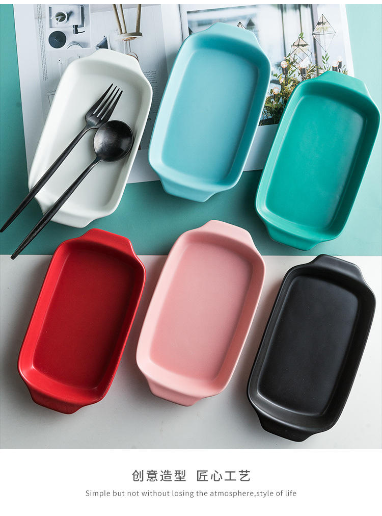 Web celebrity ears ceramic baked FanPan creative household wind handle cutlery ins rectangular dish dish baking pan