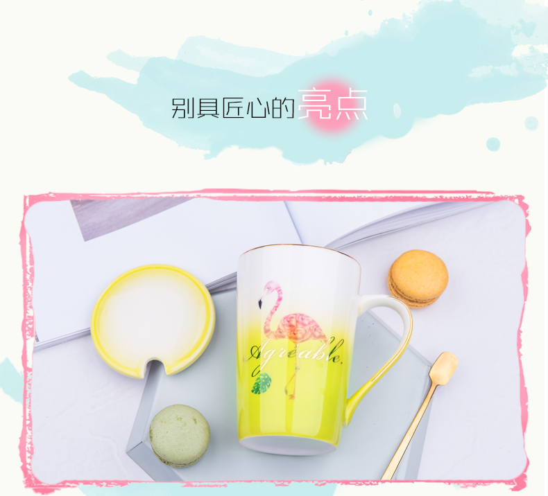 Creative lovely ceramic keller cup Korean female students move mark cup with cover domestic cup spoon coffee cup