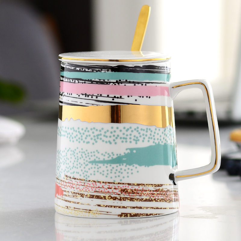 Ceramic cup Nordic individuality creative trend mark cup with cover teaspoons of men 's and women' s domestic large capacity cup coffee cup
