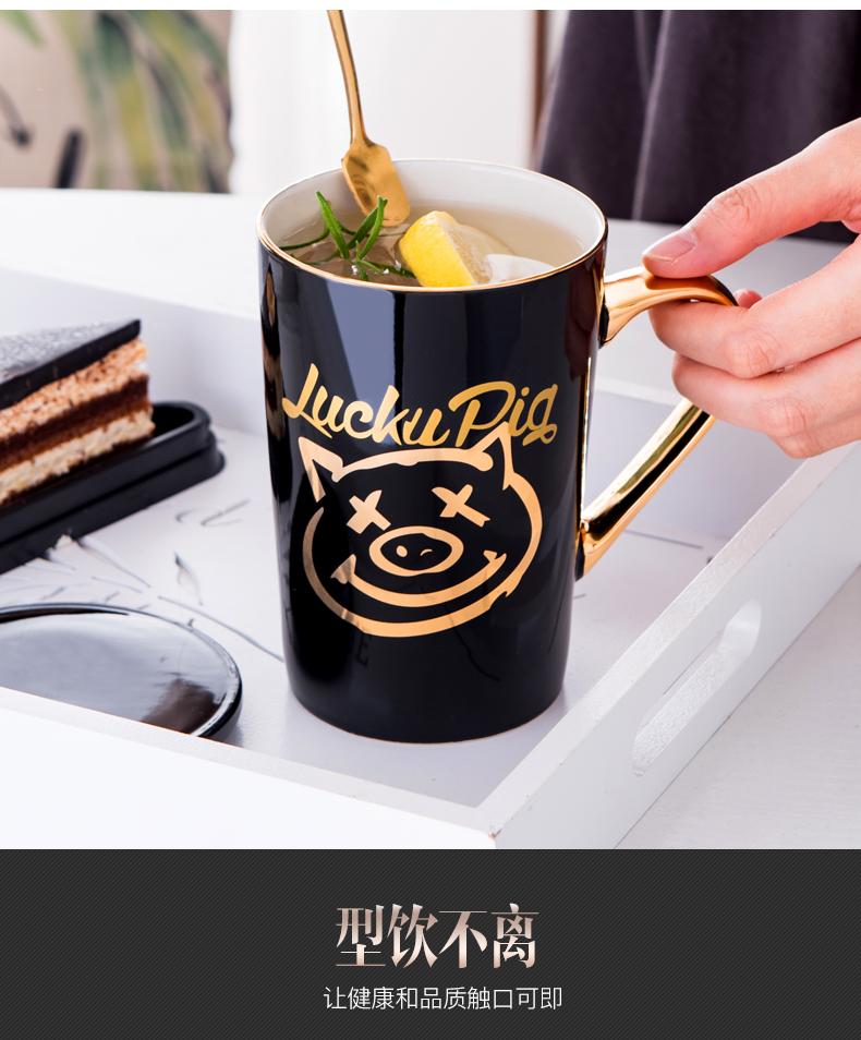 New Year gift cup creative pig cup move ceramic cup with cover spoon keller cup coffee cup