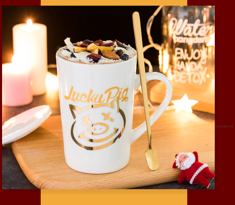 Creative move ceramic cup pig cups domestic large capacity keller spoon tide lovers coffee cup with cover