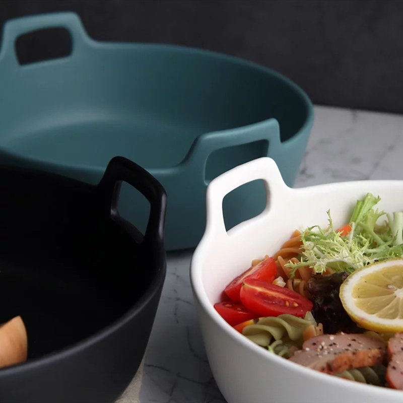Creative web celebrity ears ceramic plates Nordic matte enrolled round baking dish home baking dish dish dish fish dish word "dumpling"