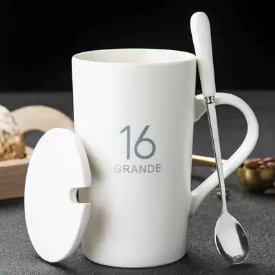 Ceramic cup Household water cup Mug with lid Spoon Men's and women's raw coffee cup Oatmeal office teacup customization