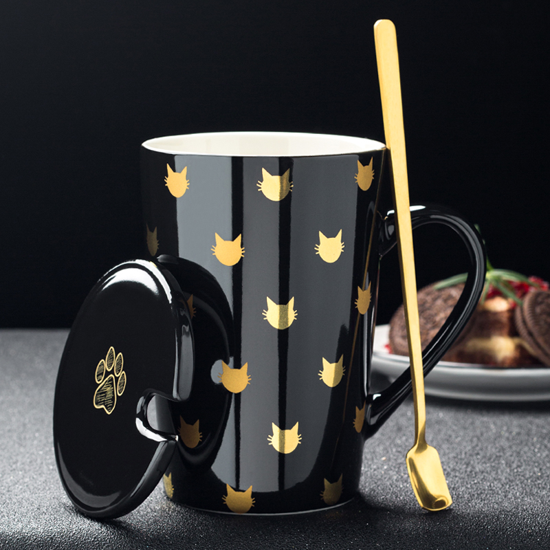 Express the cat cup creative female students move household ceramic cups with cover spoon keller office tea cups