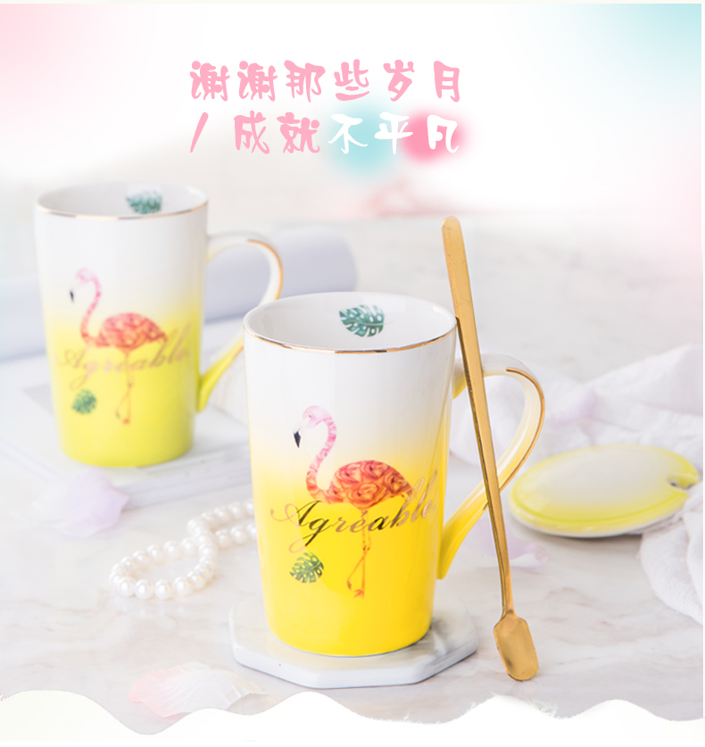 Creative lovely ceramic keller cup Korean female students move mark cup with cover domestic cup spoon coffee cup