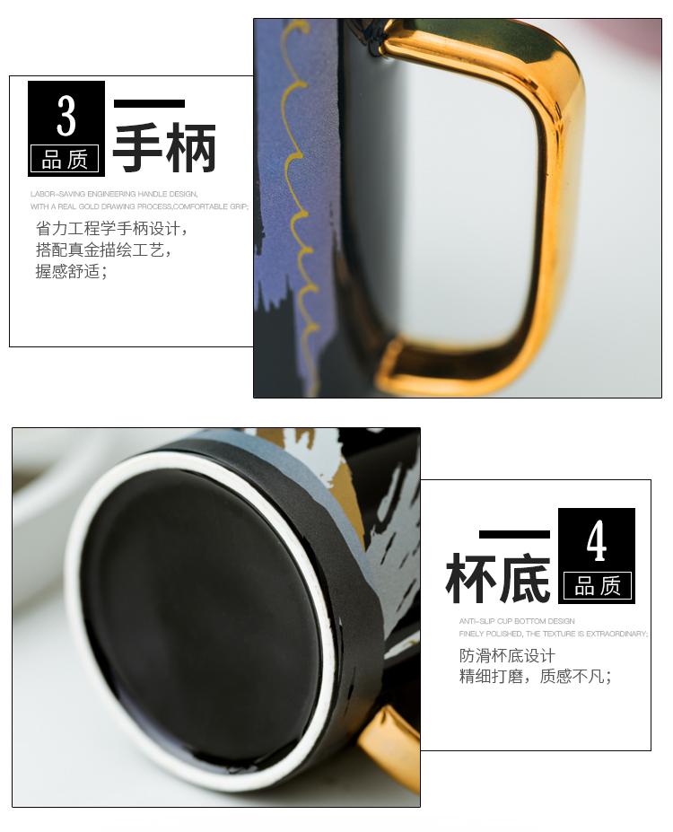 Creative household ceramic cup Europe type ins wind move with cover teaspoons of male and female students glass mugs of coffee cup