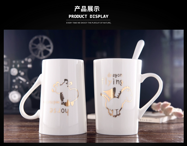 Cặp đôi gốm sứ dễ thương sáng tạo Cup Cup Cup Cup hoạt hình với Cover Spoon Coffee Xu hướng cá tính Cup - Tách