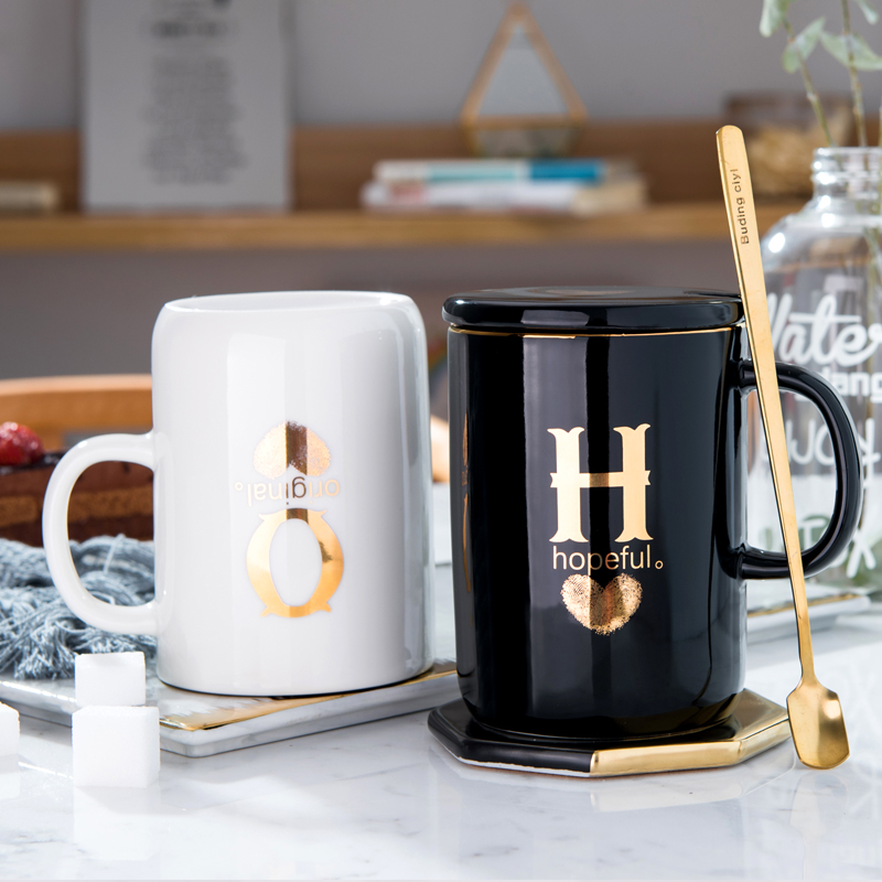 Ceramic keller cup last letter individuality creative trend spoon female cups domestic cup coffee cup with cover