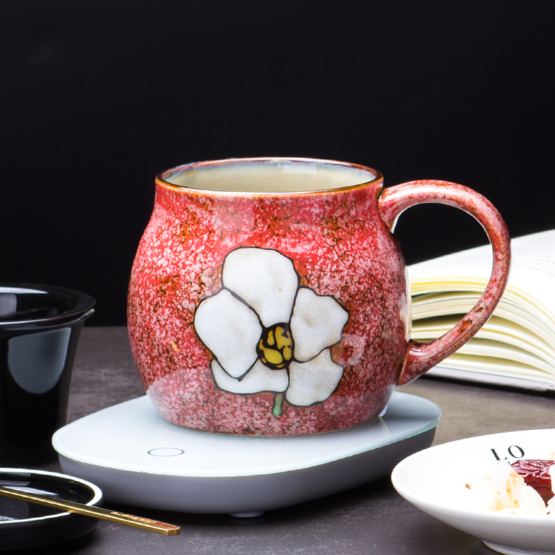 Creative Japanese 55 degrees warm temperature retro hand - made ceramic keller of tea cup with cover large capacity water glass