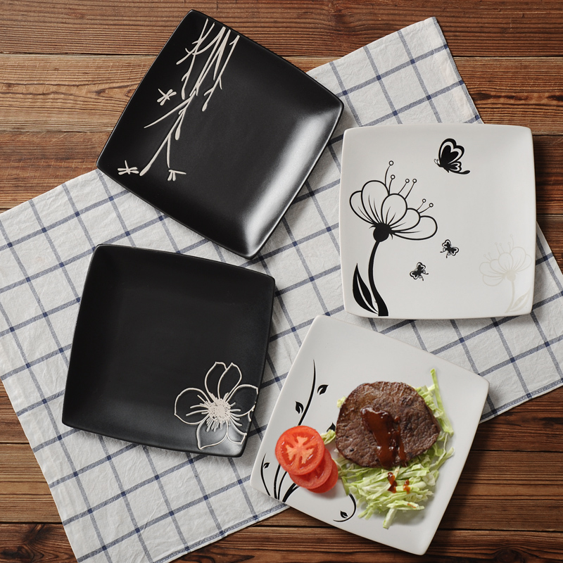 European creative hand - made plate character beefsteak plate household ceramic plate dish dish dish square plate for breakfast