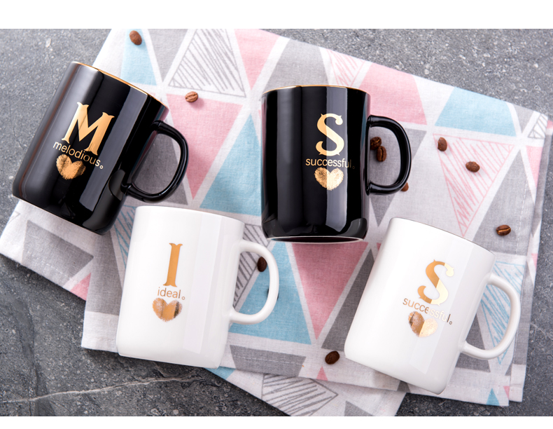 Ceramic keller cup last letter individuality creative trend spoon female cups domestic cup coffee cup with cover