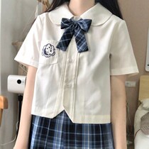 White Unbuttoned short-sleeved doll collar shirt JK uniform top corner lapel white shirt Sleepy bear Japanese soft sister College