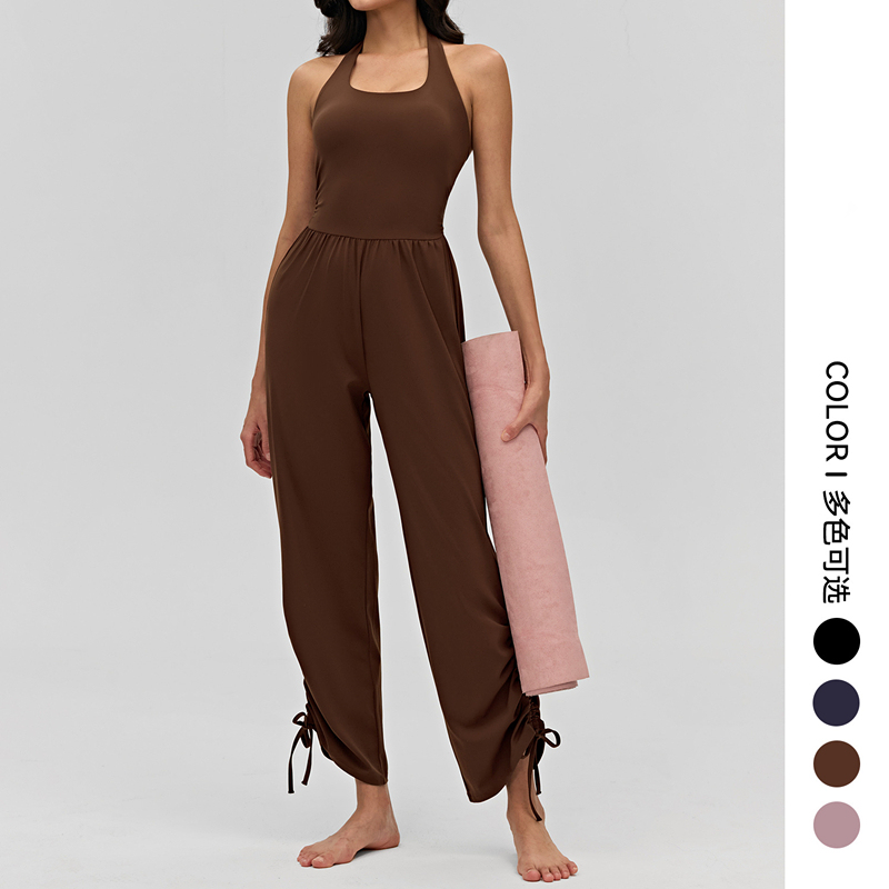 Iuiu Yogo Cool-Feeling Yoga Clothes for Women, Lace-Up Halter-Neck Jumpsuit, Skin-Friendly Outdoor Sports Fitness Suit, Summer Iuiu Yogo Cool-Feeling Yoga Clothes for Women, Lace-Up Halter-Neck Jumpsuit, Skin-Friendly Outdoor Sports Fitness Suit, Summer