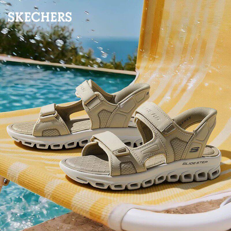 Skechers Slip-On Shoes for Men 2026 Summer New Outdoor Sports Sandals with Velcro Beach Shoes