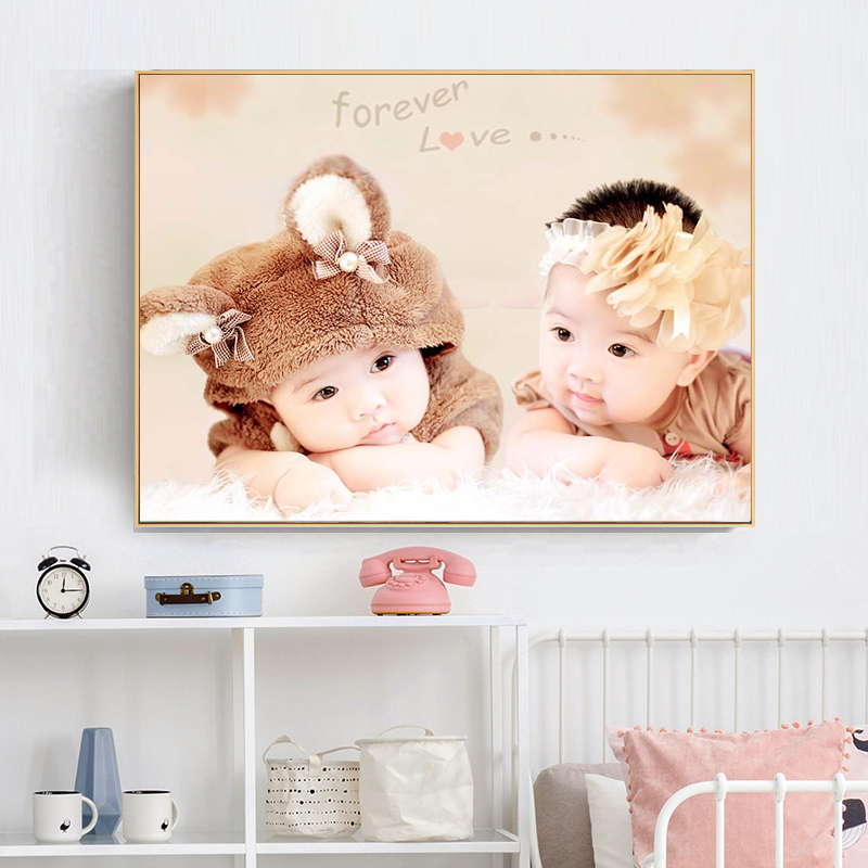 Twin Baby Cross-Stitch New Style Thread Embroidery Full Diamond Diamond Painting Dragon and Phoenix Twins Wedding Gift Wedding Room Decoration Painting