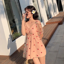 Peach Yaoyao swimsuit female net red super fairy Korean ins wind conservative student cute Japanese skirt one-piece hot spring