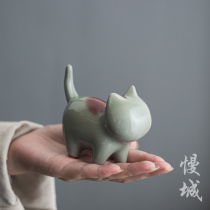 Cittaslow town cute cat tea pet household ceramic small ornaments Cute cute cat tea play Japanese Kung Fu tea set tea table accessories