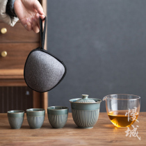 Cittaslow town Qingyu express cup Japanese ceramic one pot three cups outdoor tea set Portable travel tea set small set