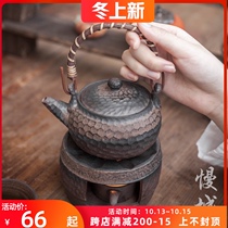 Handmade beam pot antique coarse pottery hammer boiling teapot kettle Puer tea single pot small Japanese kung fu tea set