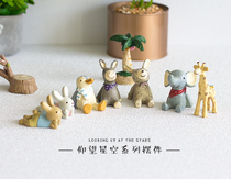 zakka Looking up at the starry sky small animal desktop ornaments series home cute cartoon furnishings resin decorations