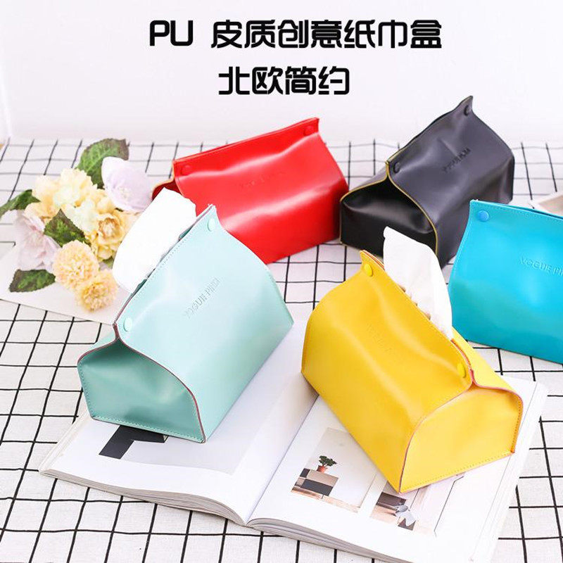 Nordic PU leather household coffee table cortical tissue box Car paper box Simple restaurant napkin creative paper box