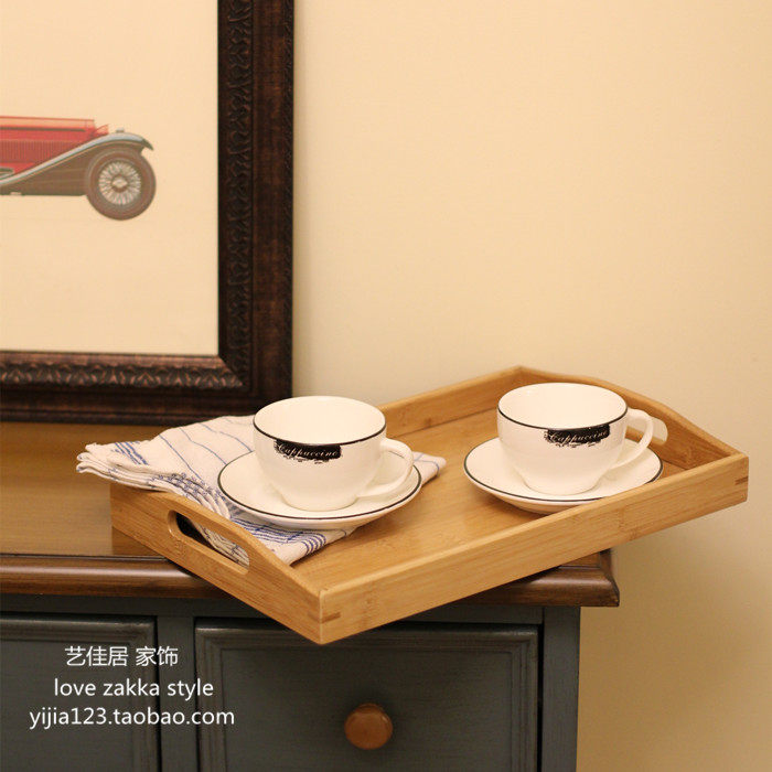 Double Crown ZAKKA Eurostyle Retro Bamboo Fast Food Home Storage Cafe Tea Set Tea Prop Nursery Tray Clearing House