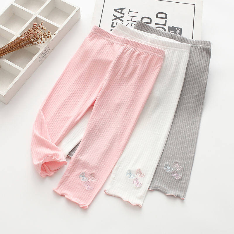 Girl Inside Hitch Pants Summer Children Seven-Pants Slim Fit Pure Cotton Baby 100 Hitch Pants Outside of the Ocean Pie Summer Load