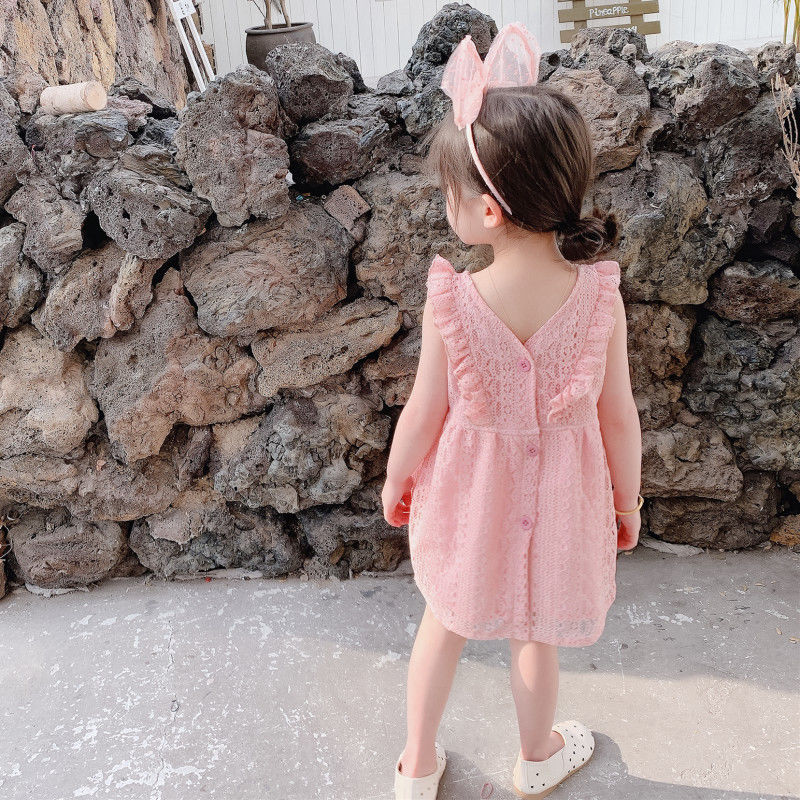 Girls Summer Dress Lace Western style Children's summer Vest Skirt Baby Girl Fashion Children's suit Princess dress