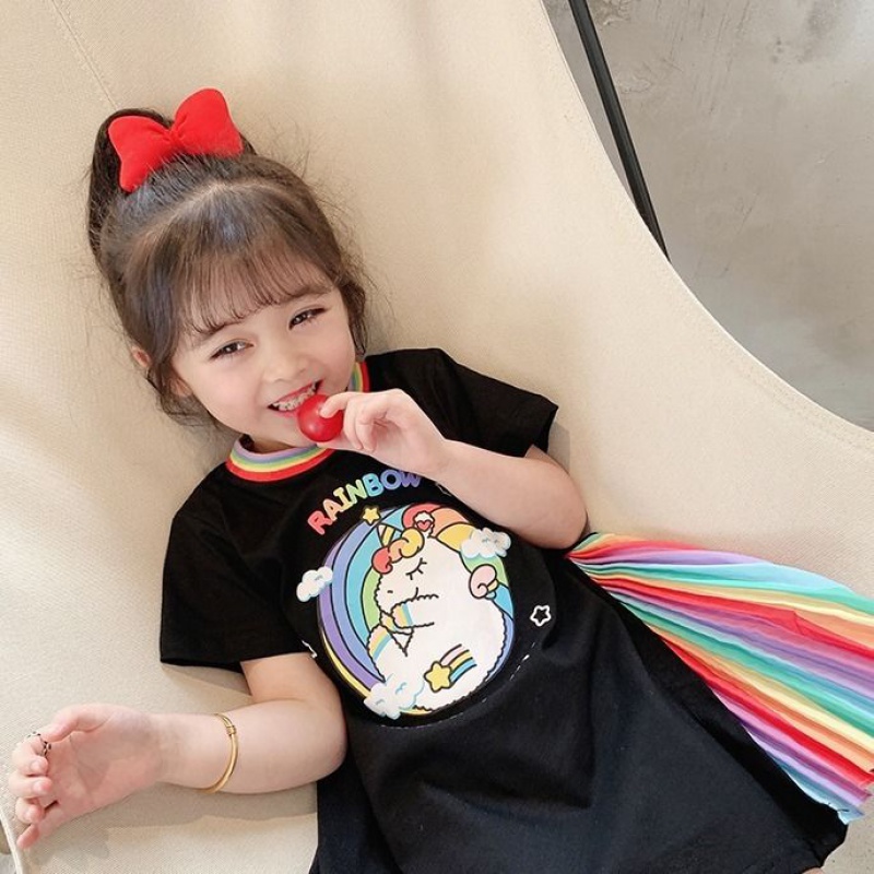 Girls dress 2021 summer new baby girl net red short-sleeved rainbow T-shirt skirt children's girl princess skirt