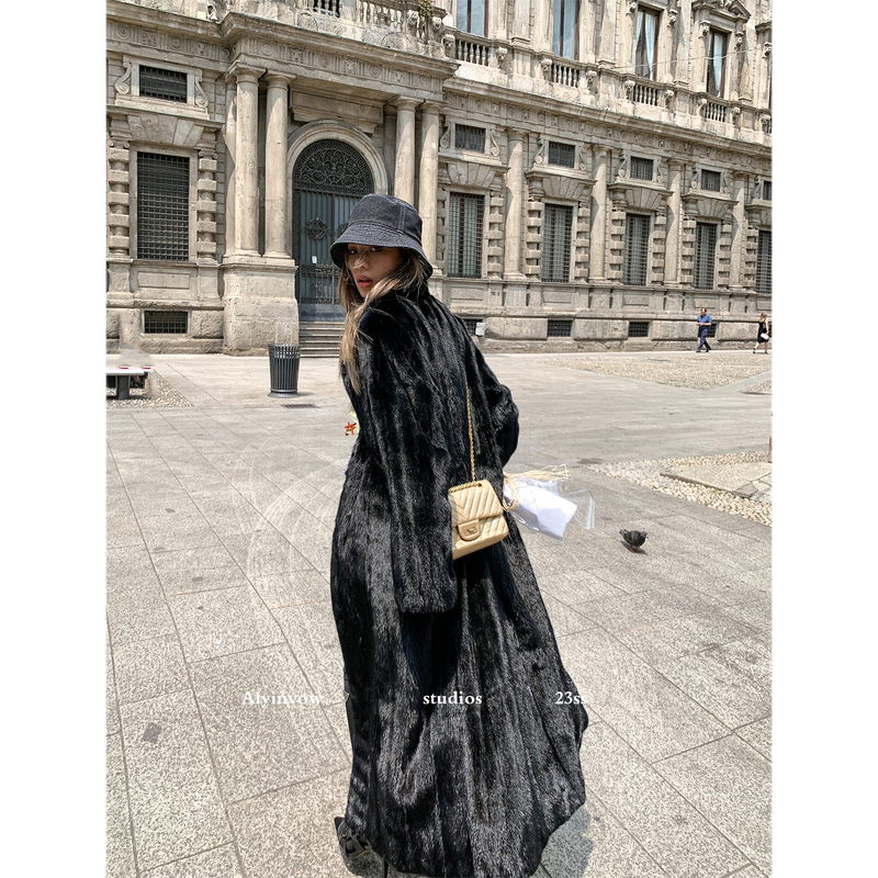 Aying Fur's "Black Ace Contract" Imported Baojia Meiben Black Whole Mink Fur Women's Mink Coat Fur Jacket