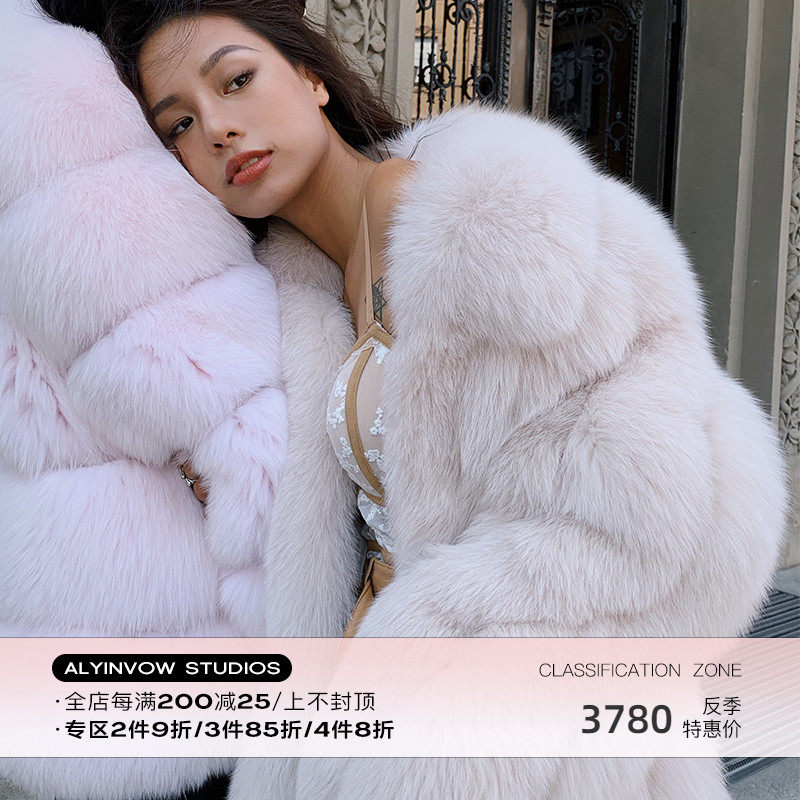 Aying winter new import fox fur coat young with whole leather fur coat medium long version of Henin Jumpy